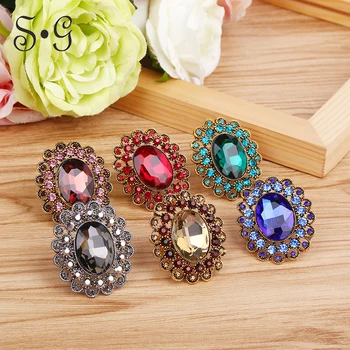 Luxusné Vintage Šperky Veľké Snubné Prstene Pre Ženy, modrá živice Crystal Kvet Krúžky Nové Módne Doplnky, Šperky moslimských
