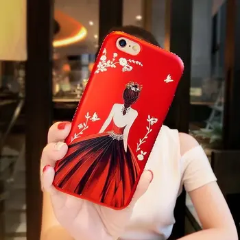 Luxusný 3D Reliéf Dievčatá Maľované puzdro Pre iPhone X 8 7Plus Coque pre 6 6s Plus Bling Kvetinový Drahokamu Prípade Telefónu Zadný Kryt Capa