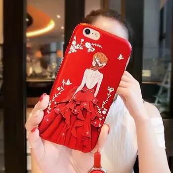 Luxusný 3D Reliéf Dievčatá Maľované puzdro Pre iPhone X 8 7Plus Coque pre 6 6s Plus Bling Kvetinový Drahokamu Prípade Telefónu Zadný Kryt Capa