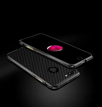 Luxusný Kovový Nárazník puzdro pre iPhone 7 / 7 Plus Fundas Štíhly Hliníkový Rám s počtom atómov Uhlíka Nálepky Zadný Kryt Film Plnú Ochranu