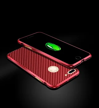 Luxusný Kovový Nárazník puzdro pre iPhone 7 / 7 Plus Fundas Štíhly Hliníkový Rám s počtom atómov Uhlíka Nálepky Zadný Kryt Film Plnú Ochranu