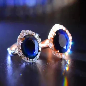 Luxusný Prsteň Jemné Šperky tmavomodrý Zafír Prstene 10*12 mm Pre Ženy, 925 Sterling Silver Výročie Svadobný Dar