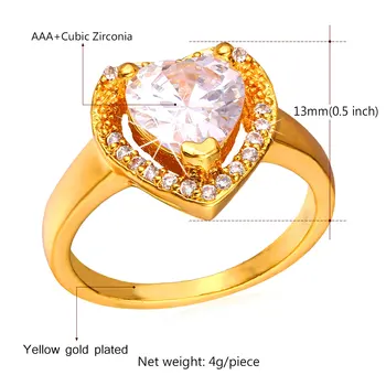 Luxusný Svadobný Prsteň Cubic Zirconia Srdce Šperky Valentína Darček Zlatá Farba Crystal Krúžok Pre Ženy R1155