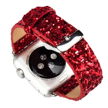 Luxusný Trblietavý Bling Vianočné PU Kožené Pásmo pre Apple Hodinky Series 3 2 1 Popruh Náramok pre iWatch 42mm 38mm Watchbands