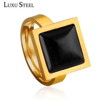 LUXUSTEEL Black Geometrie Opál z Nehrdzavejúcej Ocele Gold /Oceľ Farebné Krúžky Veľkoobchod Zásnubné Prstene Pre Ženy/Mužov Veľkosť 6-10