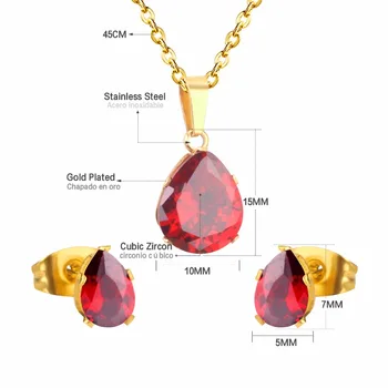 LUXUSTEEL Vintage Šperky Súpravy Antik Nehrdzavejúcej Ocele Zlatá Farba Námestie Červený Náhrdelník Náušnice Set S voľným Reťazca