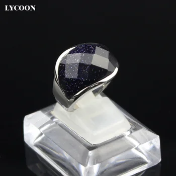 LYCOON hot predaj unisex tmavo Modré lesklé piesku šperky Krúžok vysokej kvality 316L Nerezovej ocele luxusné krúžok pre ženy v striebornej farbe