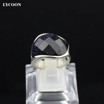 LYCOON hot predaj unisex tmavo Modré lesklé piesku šperky Krúžok vysokej kvality 316L Nerezovej ocele luxusné krúžok pre ženy v striebornej farbe