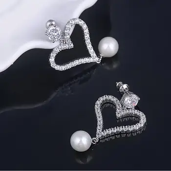 LZX Nové Srdce Tvar Imitácia Perly Veľké Náušnice Biele Zlato Cubic Zirconia Farba Krištálu Drop Náušnice Pre Ženy Módne Šperky