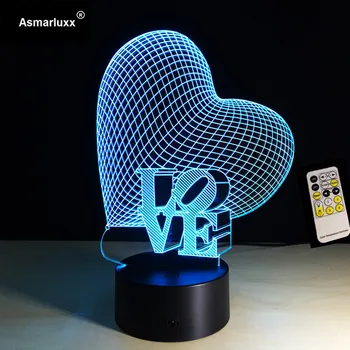 Láska Srdce 3D LED Lampy, Nočné Svetlo, Dotyk, Diaľkové Ovládanie, stolná Lampa 7 Farieb USB Lampa Najlepšie Sladká Valentína Darček Shop 4Love
