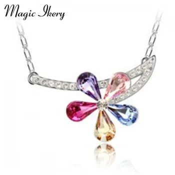 Magic Ikery Wholesales Módne Šperky Strieborné Farba Crystal Romantický Päť list kvet Náhrdelníky & Prívesky pre ženy MKJ19
