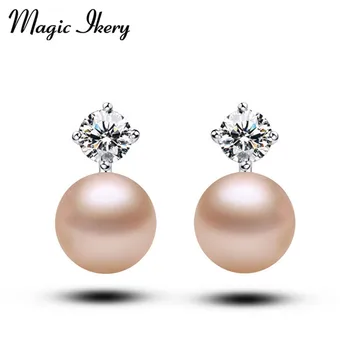 Magic Ikery Zlatá Farba Top AAA CZ Zirkón Crystal Svadobné simulované pearl loptu Stud Náušnice pre Ženy MKZ136