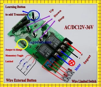 Magnetické Elektrická Mini DC / AC Motory Diaľkové Prepínanie 12V 24V 36V Motorových Až Zastaviť Dopredu Reverzný Prepínač Bezdrôtovej komunikácie 60W Motorových RF