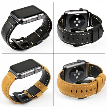 MAIKES Pravé hovädzie kože watchbands čierne hodinky, náramok príslušenstvo hodinky remienok puzdro Pre Apple hodinky kapela 42mm 38mm iwatch