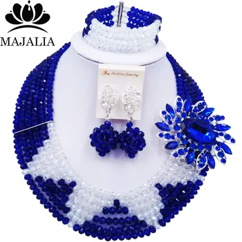 Majalia Módne Trendy Nigéria Svadobné Afriky Korálky Šperky Set Royal blue Crystal Náhrdelník Svadobné Šperky Sady 6ST0020