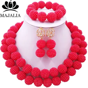 Majalia Módne Ženy červená Bižutérie Nastaviť Nigérijský Svadobné Afriky Korálky Šperky Set CX-008