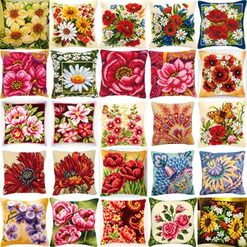 Maku kvety 2016 DIY Vyšívanie Auta Akrylovej Priadze, Výšivky Vankúš Gobelín Plátno Vankúš Predné Cross Stitch obliečka na Vankúš JCS