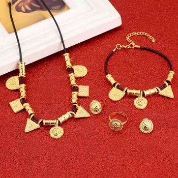 Malá Veľkosť Etiópskej Prívesok Zlaté Šperky Set Afrického Svadobné Svadobné Šperky Habesha