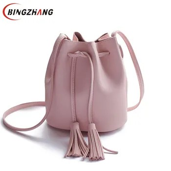 Malé nové vedro taška ženy kožená taška cez rameno candy farby, mini kabelky strapec program messenger tašky crossbody tašky kabelky L4-3239