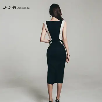 Malé Su Lete Office Black tvaru bez Rukávov Sexy Party Vintage Obväz Bodycon Dlhé Šaty Pre Ženy Vestidos De Festa 2017