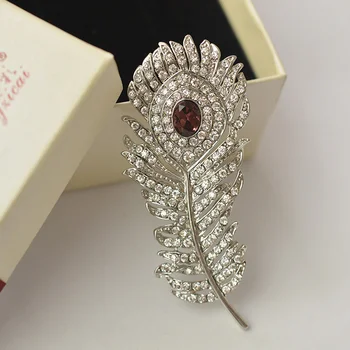 Manxiuni Romantický Pierko Brošňa Pin Antické Striebro Kryštál Drahokamu Kovové Vintage Šperky Príslušenstvo