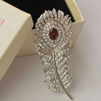 Manxiuni Romantický Pierko Brošňa Pin Antické Striebro Kryštál Drahokamu Kovové Vintage Šperky Príslušenstvo