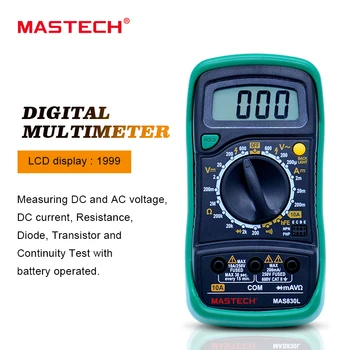 MAS830L Prenosné LCD digitálny Multimeter JEDNOSMERNÝ Prúd Tester Podsvietenie Údaje Držať Kontinuitu Dióda Tester