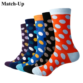 Match-Up Mužov Farebné Veľká Bodka Bavlna Posádky ponožky (5 párov / lot )