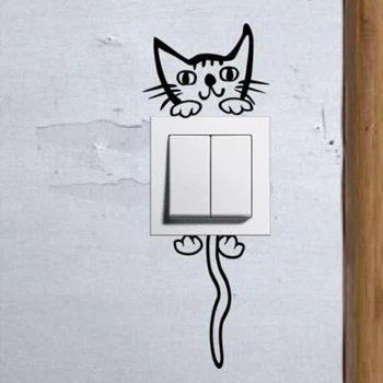 Mačka vypínač Nálepky Vymeniteľné nástenná maľba Obývacia Izba Roztomilý Kreslený Kúpeľňa Zariadenie Tapety 10*8 CM