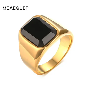 Meaeguet 14 mm Vintage Prsteň Pre Mužov Semi-precious Stone Šperky Titánové Ocele Bague Zlata-Farebná Módne Šperky