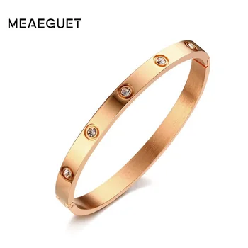 Meaeguet Rose Gold Color Crystal Náramok Pre Moderné Ženy Putá Náramok Prívesky z Nehrdzavejúcej Ocele, Šperky 6 mm Široký