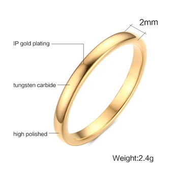 Meaeguet Volfrámu Krúžok 2 MM Široké Zlatá/Strieborná Farba Karbid Volfrámu Prstene Pre Ženy, Svadobné Prst Šperky