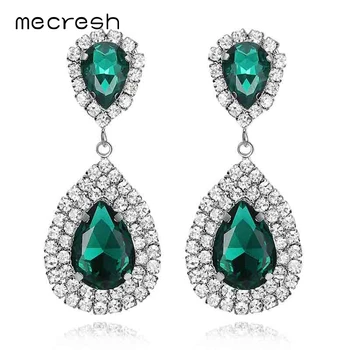 Mecresh Luxusné Green Crystal Svadobné Náušnice pre Ženy 6 Farieb Slza Veľké Visieť Náušnice, Svadobné, Vianočné Šperky EH100