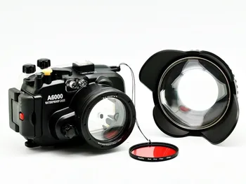 Meikon 40m/130ft pre Sony A6000 (16-50) Podvodná Kamera Bývanie +Rukoväť + Široký Uhol Dome port objektív + 67mm Červená Potápanie Filte