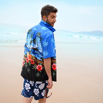 Mens Havajské Košele Coconut Tree Kvetinový Tlač Košele Veľké Bavlna Maškarný Košele Pre Mužov, Letné Štýl Camisa Vetement Homme