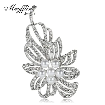 Meyfflin Vintage Design Crystal Drahokamu Kvet Brošňa pre Ženy Simulované Pearl Šaty Šatku Brošňa Kolíky Príslušenstvo Šperky