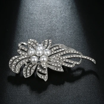 Meyfflin Vintage Design Crystal Drahokamu Kvet Brošňa pre Ženy Simulované Pearl Šaty Šatku Brošňa Kolíky Príslušenstvo Šperky