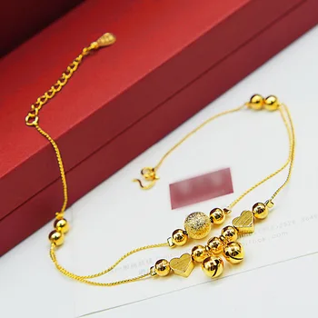 Meď 24K letné módne dievčatá dvojité bell Anklet zlaté šperky veľkoobchod Vietnam dopravy perličiek