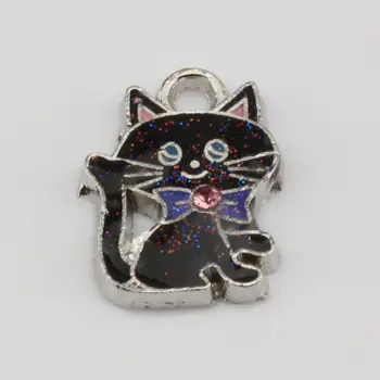 MIC 10pcs Čierny SMALT Bowtie Mačka Kúzlo Prívesok 14x19mm DIY Šperky nm323