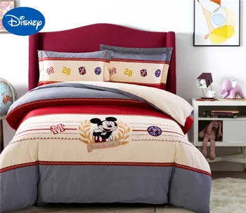 Mickey Mouse posteľná bielizeň Nastaviť detská Posteľ Obliečky Disney Kreslené Nášivka Výšivky Bavlna Jeden Twin Kráľovná Béžová Červená Farba