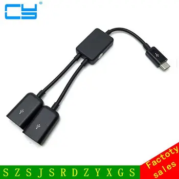 Micro USB Host Kábel Muž 2x Typu Dual USB Female OTG Converter Rozbočovač pre Android Tablet Pc a Telefónom