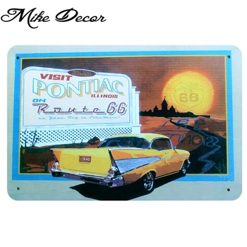 [ Mike86 ] Pontiac Auto Route 66 Žltá Štýl Tin Znamení Umenia steny výzdoba Domu Bar Vintage Kovové značky B-186 Mix, aby 20*30 CM
