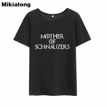 Mikialong 2018 Matka Schnauzers List Tlač Letné Tričko Ženy Funny T-shirt Femme Harajuku Módne Čierne Biele Blusas