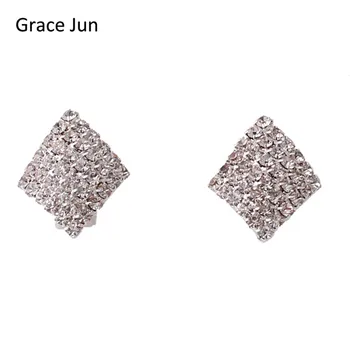 Milosť Jún Nový Dizajn Geometrické Svadobné Drahokamu Crystal Klip na Náušnice pre Ženy Č Otvor Ucha Klip Módne Šperky Príslušenstvo