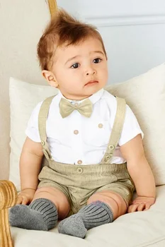 Mini gentleman detské oblečenie set baby boy krátky rukáv t-shirt s lukom + trakmi novorodenca oblečenie