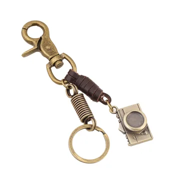 Mini Kamera Keyring Punk Štýl Čisto ručne Tkané kožené lano prívesok muži ženy pár keychain hliníkový Krúžok na kľúče Jewelrys 17371