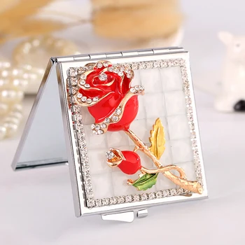 Mini krásy make-up kompaktné vreckové zrkadlo,svadobné party bridesmaid, priateľka darček, suvenír,bling crystal drahokamu ruže kvet
