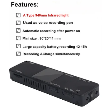 Mini Pero Fotoaparát Digitálny Hlasový Záznam S 1080P HD Mini Kamera Zvuk Audio Video Diktafón Multi-jazyková Podpora TF Kariet