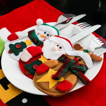 Mini Červená Santa Claus Snehuliak Elk Tvorivé Candy Puzdro na Príbor Taška VIANOČNÝ Strom Dekorácie Vianočné Nôž Vidlička Kryt