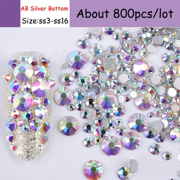 MIOBLET 800pcs Plameň Nechtov Crystal 3D White Clear AB Flatback rýchlu Opravu, Nail Art, Kamienky DMC SS3-SS16 DIY Glitters Manikúra Deco